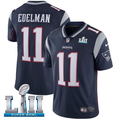Youth New England Patriots #11 Edelman Blue Limited 2018 Super Bowl NFL Jerseys->->Youth Jersey